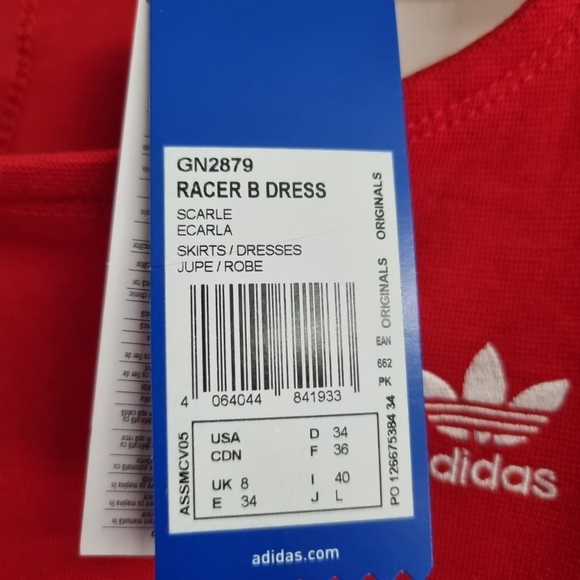 Adidas Originals red/white Striped racer back dress.Uk 8BNWT - Picture 4 of 4